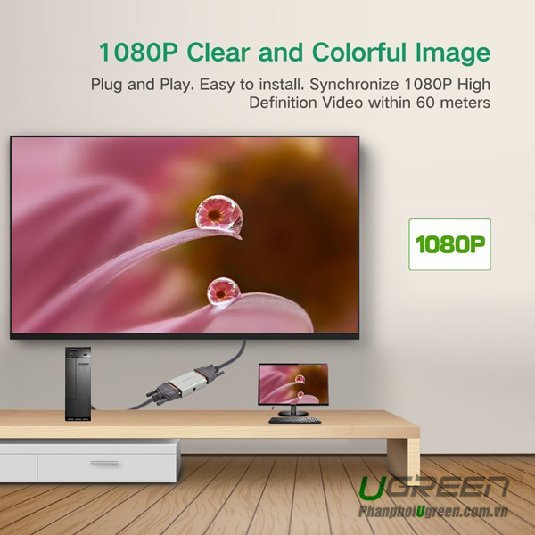 Đầu Nối DVI 24+5 Khuyếch Đại 60M Ugreen 40266 Hỗ Trợ Full HD 1080p