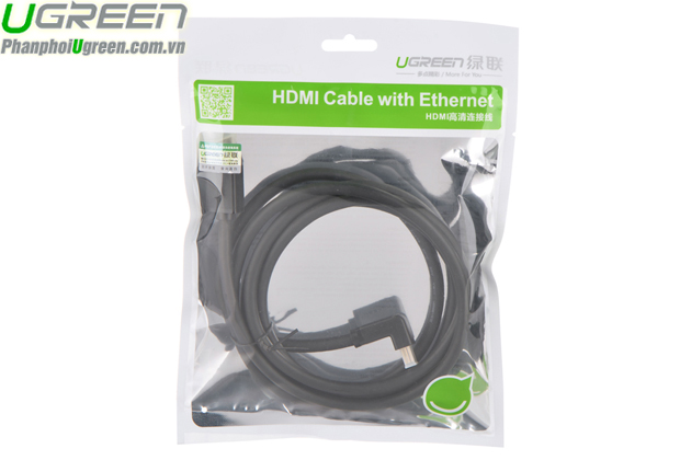 Cáp HDMI 10M tròn, bẻ góc 90 độ (lên) chính hãng Ugreen UG-10124