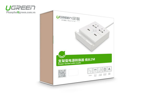 Ổ Điện Đa Năng Ugreen 20346 Tích Hợp Cổng Sạc USB, Khay Để Điện Thoại, Máy Tính Bảng