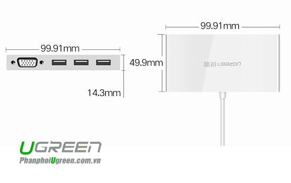 Cáp chuyển USB Type C to VGA, Hub USB 3.0 Ugreen 40375