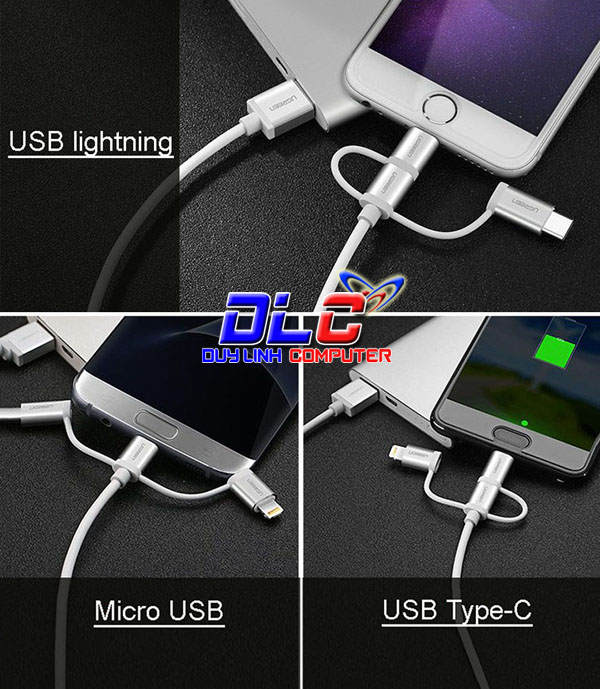 Cáp Sạc 3 Trong 1 USB-C, Micro USB, Lightning 2M Ugreen 30462