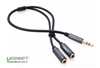 Cáp audio 1 đầu 3.5mm ra 2 đầu nối 3.5mm dài 20cm chính hãng Ugreen 10532