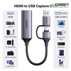 USB Capture HDMI, live streaming 1080P@60Hz HDMI to USB 2.0, Type-C Ugreen 25854 CM716 chính hãng