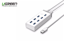 Bộ chia 7 cổng USB 3.0 UGREEN 20296 nguồn 12V/2A kèm sạc Mac, máy tính bảng, điện thoại
