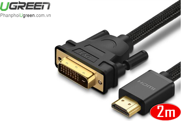 Cáp chuyển đổi HDMI to DVI 24+1 chính hãng Ugreen 50348 dài 2m cao cấp
