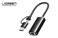 Cáp chuyển đổi USB-A & Type-C 3.0 to Lan Gigabit 10/100/1000Mbps Ugreen 15638 chính hãng