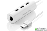 Cáp chuyển USB To LAN tích hợp 3 cổng USB 2.0 Chính hãng ugreen 20267