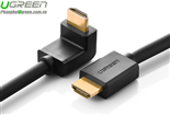 Cáp HDMI 10M tròn, bẻ góc 90 độ (lên) chính hãng Ugreen UG-10124
