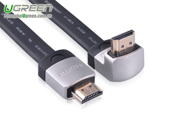 Cáp HDMI 1M dẹt, mỏng bẻ góc UP 90 độ 1M chính hãng Ugreen 10277
