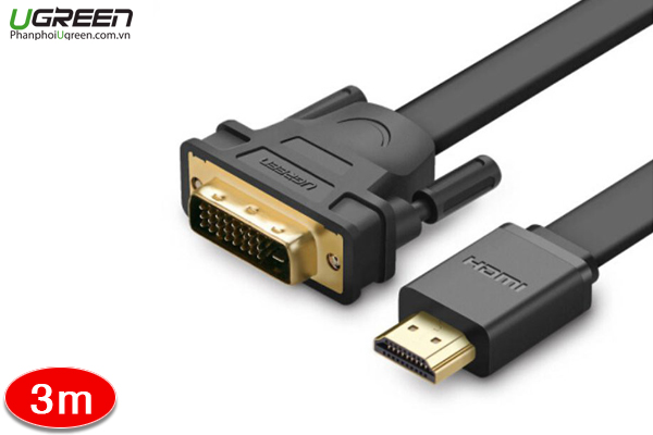 Cáp HDMI to DVI (24+1) 3M Ugreen UG-30107 Mỏng, Dẹt
