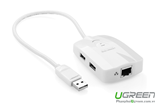 Cáp USB To LAN tích hợp 3 cổng USB 2.0 Chính hãng Ugreen 20259