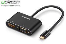 Cáp USB Type C to HDMI + VGA Ugreen 50505 hỗ trợ sạc Power Delivery chính hãng