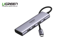 Hub USB-C Đa Năng 6 Trong 1, HDMI+2xUSB-A 3.2+ USB 3.2 C+RJ45+100W PD Ugreen 45000 chính hãng
