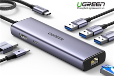 Hub USB Type-C 6 trong 1 ra HDMI 4K@30Hz, USB 3.0, Lan 1Gbps, Sạc PD 100W Ugreen 15598