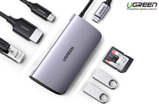 Hub USB Type C 7 in 1 to HDMI, USB 3.0, Lan, đọc thẻ SD/TF, PD USB C Ugreen 50852