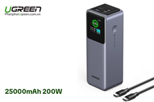Pin sạc dự phòng Nexode 25000mAh 200W sạc nhanh 3 cổng Ugreen 35525B có màn hình chính hãng