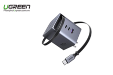 Sạc điện thoại 2 cổng USB-C và 1 cổng USB-A GaN 100W kèm dây rút USB-C Ugreen 65827 X616 chính hãng