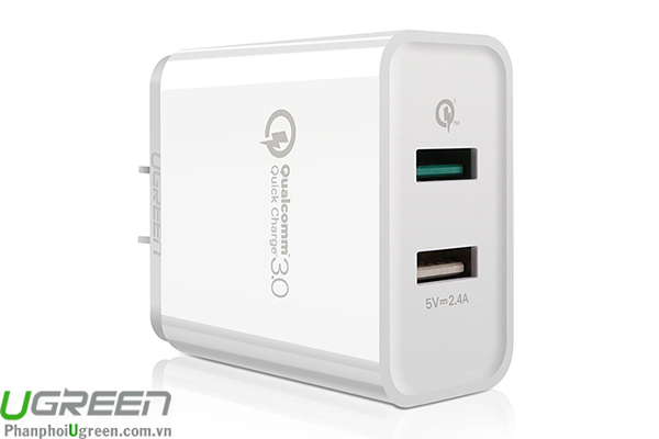 Sạc nhanh Qualcomm Quick Charge 3.0 hỗ trợ 2 cổng Chính hãng Ugreen 30920